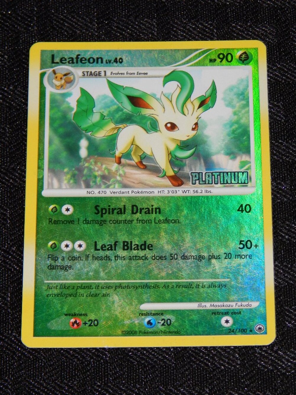 Pokemon Leafeon Card 24/100 Platinum Stamped Reverse Holo Majestic Dawn